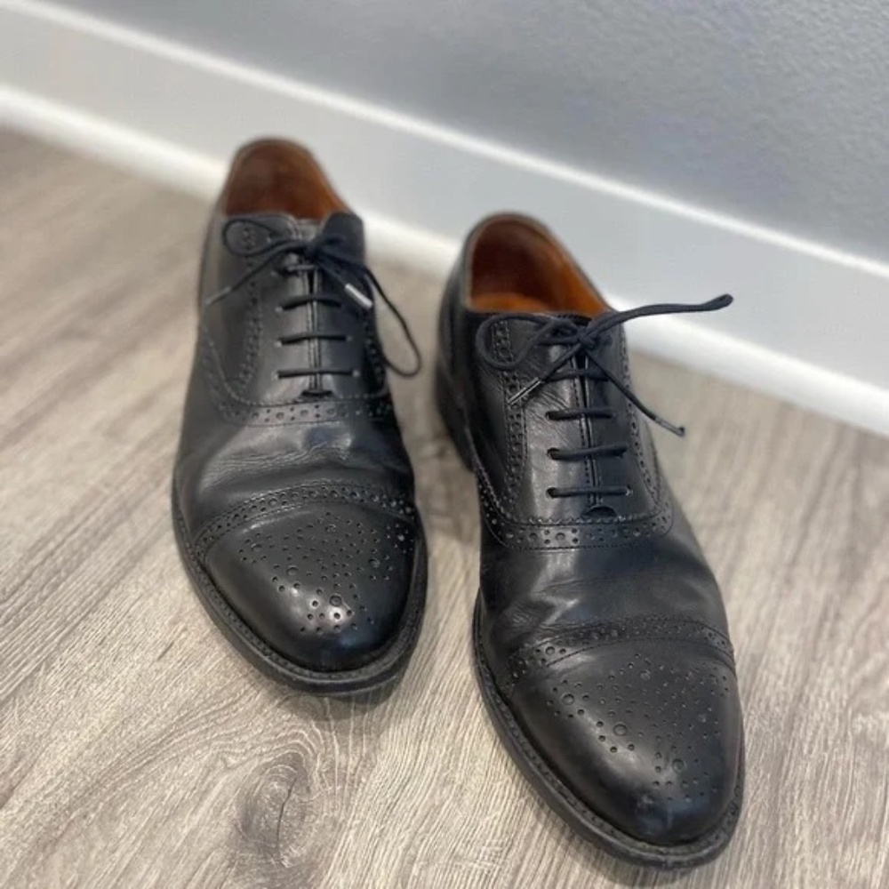 J. Crew Mens Ludlow Classic Black Leather Semi Brogue Shoes